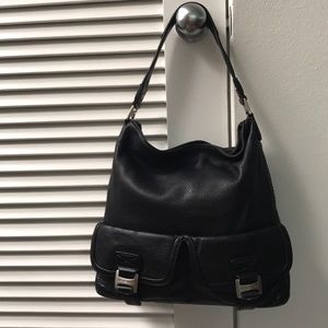 Michael Kors black leather handbag, silver buckles